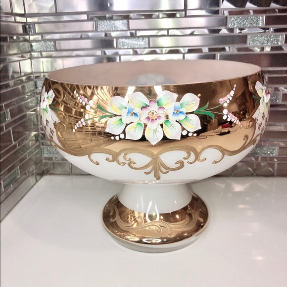 Other - Bohemian Czech Vase White, 24K, Raised Enamel